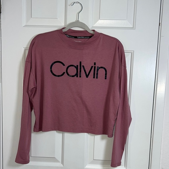 Calvin‎ Klein Pink Graphic Crop Sweatshirt    Size Medium - Picture 1 of 8